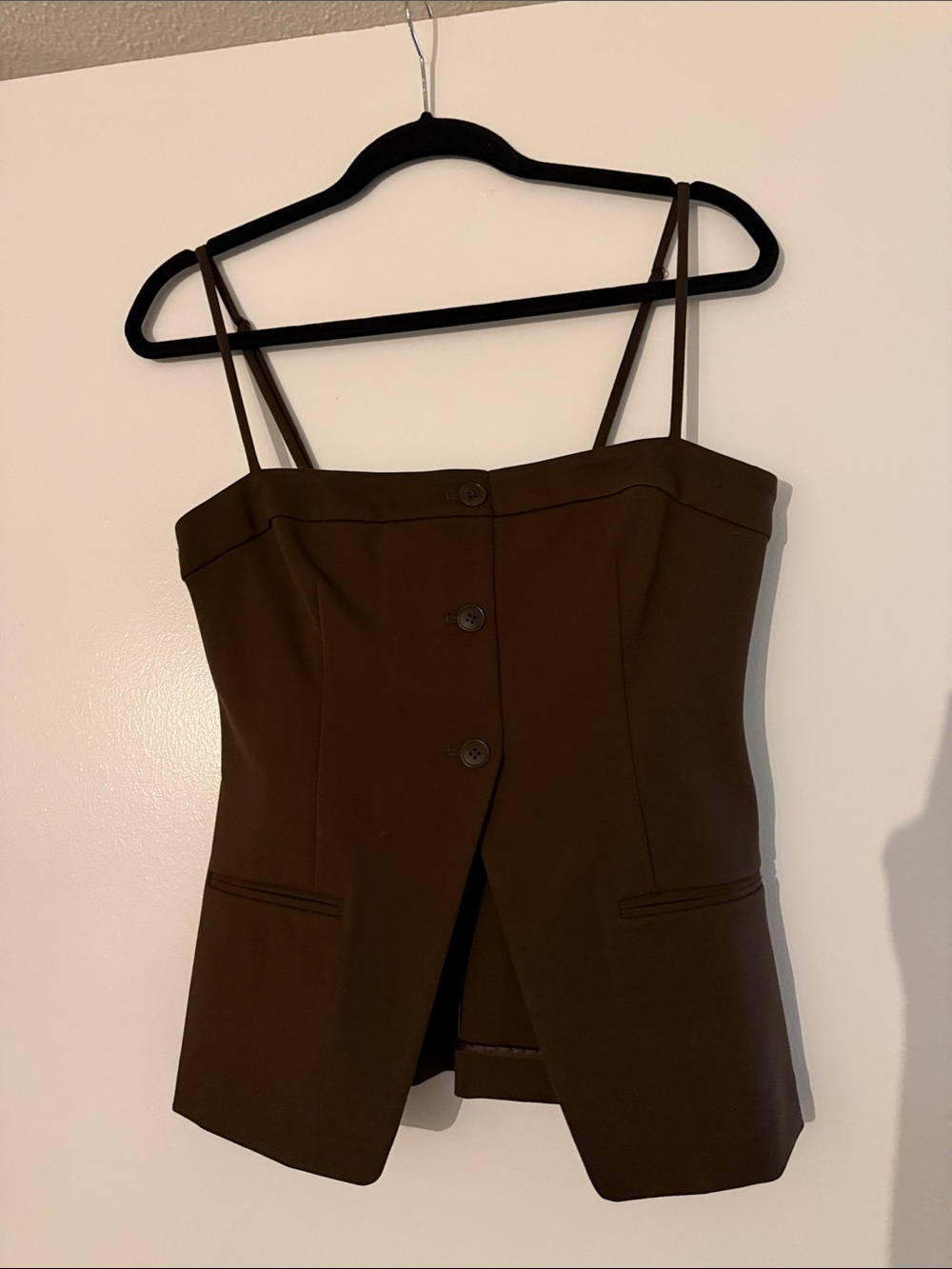 L'Academie Brown Button-Front Strapless Camisole